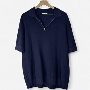Zara navy knit short sleeve quarter zip polo sweater